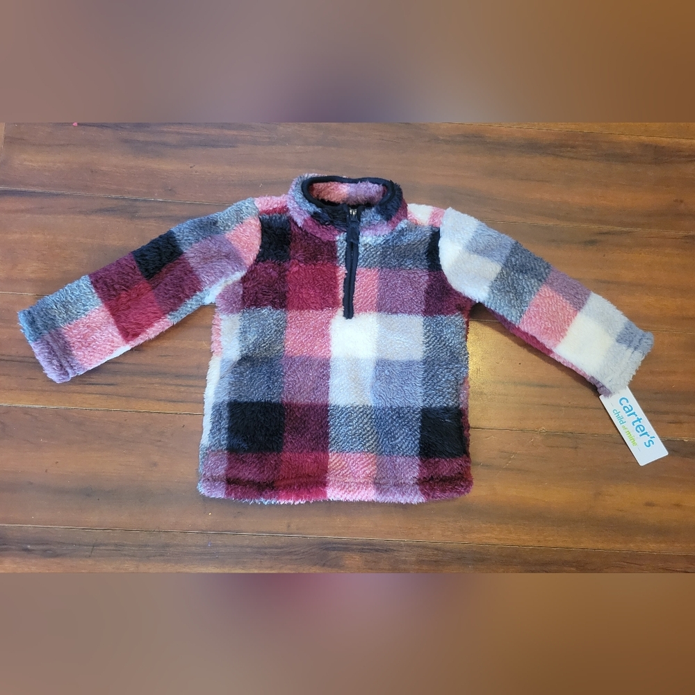 NWT Carter's Child Of Mine Cozy Plaid Fleece Sweater Red, White, Gray & Black